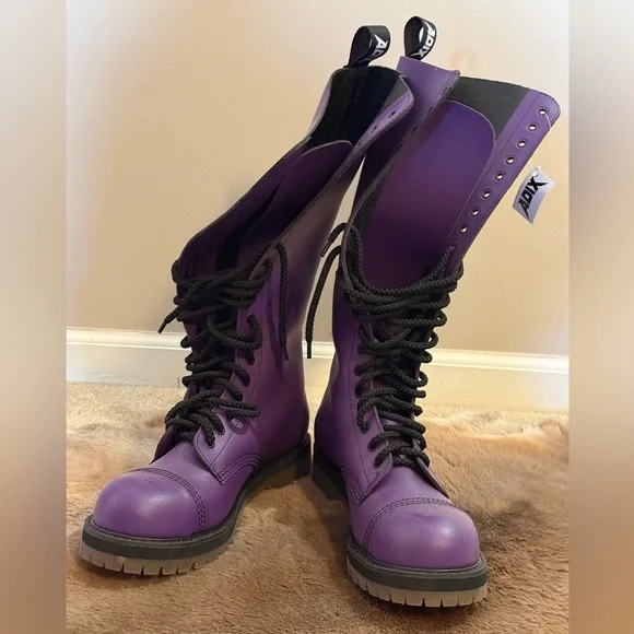 ADIX Knee High Purple Lace-Up Combat Boots - Picture 1 of 4